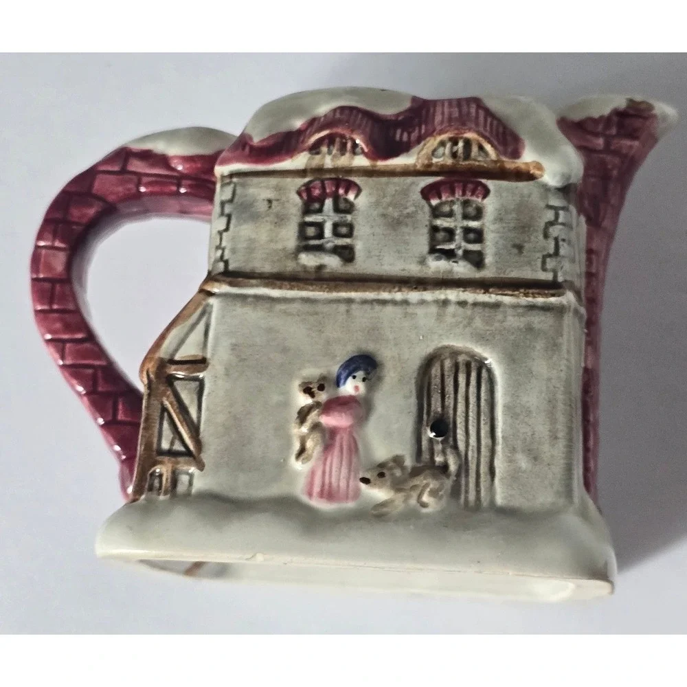 Fitz and Floyd Vintage Ceramic Christmas Cottage Creamer Pitcher Winter Village